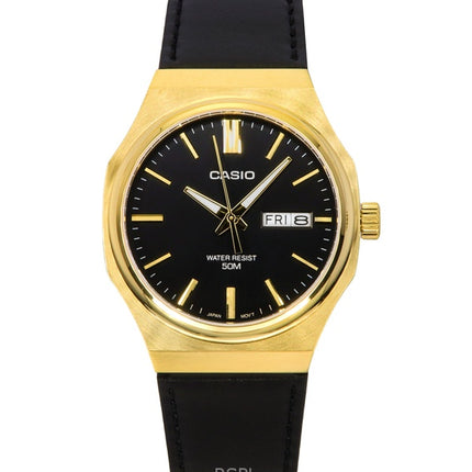 Montre analogique Casio Standard pour homme, bracelet en cuir, cadran noir, quartz, MTP-E735GL-1AV