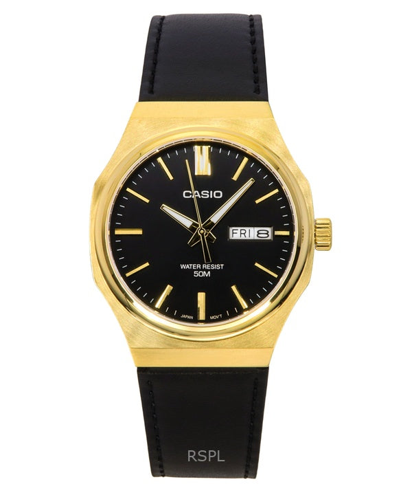 Montre analogique Casio Standard pour homme, bracelet en cuir, cadran noir, quartz, MTP-E735GL-1AV