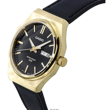 Montre analogique Casio Standard pour homme, bracelet en cuir, cadran noir, quartz, MTP-E735GL-1AV