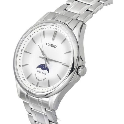 Casio Standard Analogique Phase de Lune Acier Inoxydable Cadran Argenté Quartz MTP-M100D-7A Montre Homme