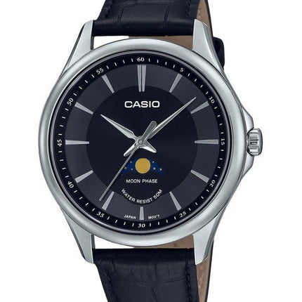 Montre pour homme Casio Standard analogique phase de lune bracelet en cuir cadran noir Quartz MTP-M100L-1A
