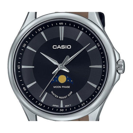 Montre pour homme Casio Standard analogique phase de lune bracelet en cuir cadran noir Quartz MTP-M100L-1A