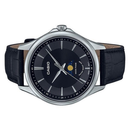 Montre pour homme Casio Standard analogique phase de lune bracelet en cuir cadran noir Quartz MTP-M100L-1A