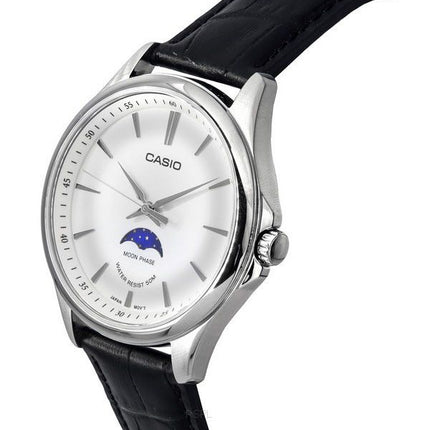 Casio Standard Analogique Moon Phase Bracelet en cuir Cadran argenté Quartz MTP-M100L-7A Montre pour homme