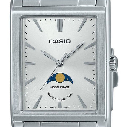 Montre Casio Standard analogique phase de lune en acier inoxydable cadran argenté à quartz MTP-M105D-7A pour homme