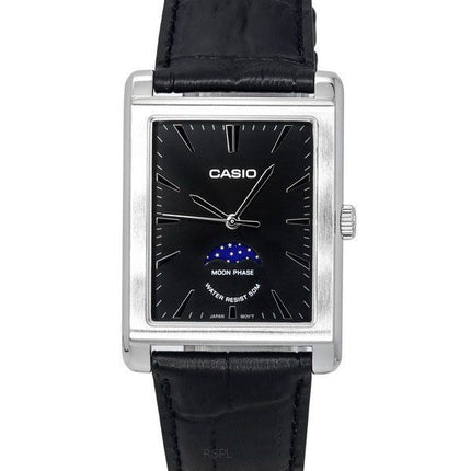Casio Standard Analogique Phase de Lune Bracelet en Cuir Cadran Noir Quartz MTP-M105L-1A Montre Homme