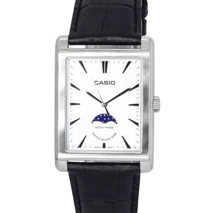 Casio Standard Analogique Bracelet en Cuir Phase de Lune Cadran Argenté Quartz MTP-M105L-7A Montre Unisexe