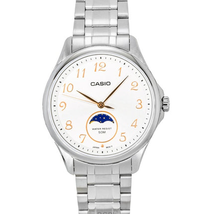 Montre homme Casio MTP-M110D-7AV à quartz, cadran blanc, boîtier en acier inoxydable, phase de lune analogique standard