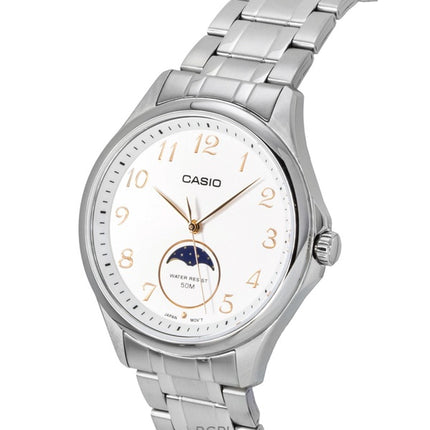 Montre homme Casio MTP-M110D-7AV à quartz, cadran blanc, boîtier en acier inoxydable, phase de lune analogique standard