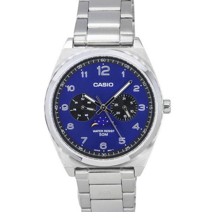 Montre Casio Standard analogique en acier inoxydable avec phase de lune et cadran bleu à quartz MTP-M300D-2A pour homme