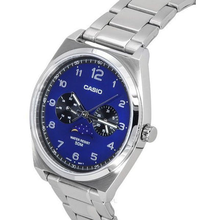 Montre Casio Standard analogique en acier inoxydable avec phase de lune et cadran bleu à quartz MTP-M300D-2A pour homme
