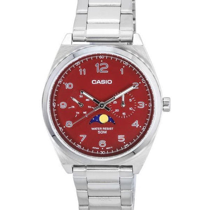 Montre Casio Standard analogique en acier inoxydable avec phase de lune et cadran rouge à quartz MTP-M300D-4A pour ho