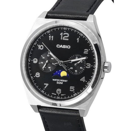 Casio Standard Analogique Phase de Lune Cadran Noir Bracelet en Cuir Quartz MTP-M300L-1A MTPM300L-1 Montre Homme