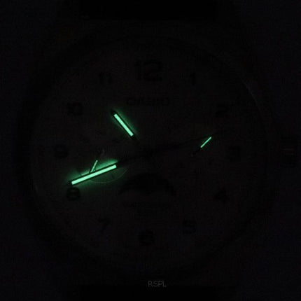 Montre homme Casio MTP-M300L-7A MTPM300L-7 à quartz, analogique, phase de lune, cadran blanc, bracelet en cuir, remise à neuf