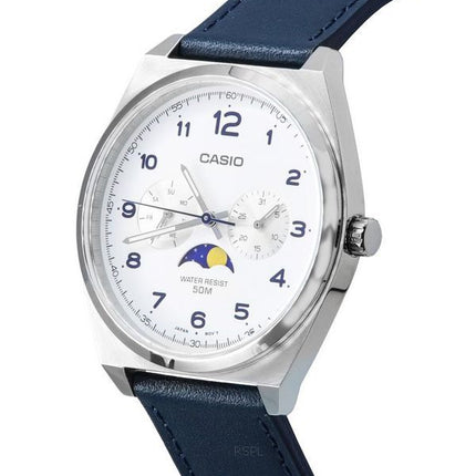 Casio Standard Analogique Phase de Lune Cadran Blanc Bracelet en Cuir Quartz MTP-M300L-7A MTPM300L-7 Montre Homme