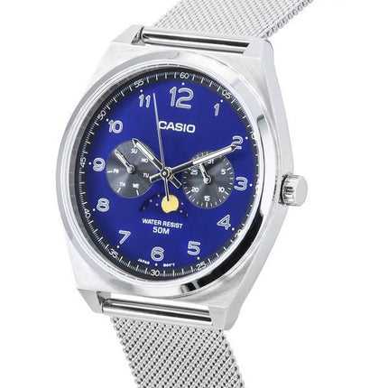 Casio Standard analogique bracelet en maille d'acier inoxydable Phase de lune cadran bleu Quartz MTP-M300M-2A mon