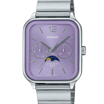 Montre analogique Casio Standard Moon Phase en acier inoxydable avec cadran violet et quartz MTP-M305D-6AV pour homme