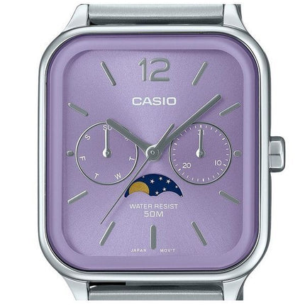 Montre analogique Casio Standard Moon Phase en acier inoxydable avec cadran violet et quartz MTP-M305D-6AV pour homme