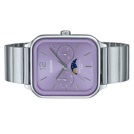 Montre analogique Casio Standard Moon Phase en acier inoxydable avec cadran violet et quartz MTP-M305D-6AV pour homme