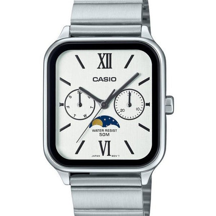 Montre pour homme Casio Standard analogique phase de lune en acier inoxydable cadran blanc Quartz MTP-M305D-7A2V