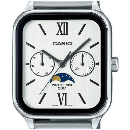 Montre pour homme Casio Standard analogique phase de lune en acier inoxydable cadran blanc Quartz MTP-M305D-7A2V