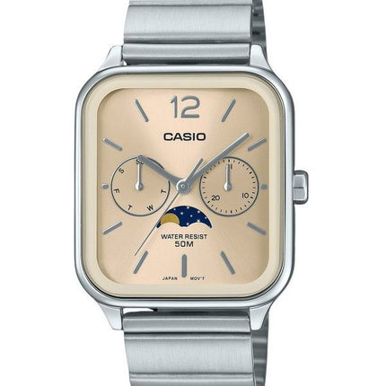 Montre Casio Standard analogique phase de lune en acier inoxydable cadran champagne à quartz MTP-M305D-9AV pour homme