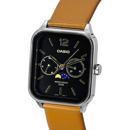 Casio Standard Analogique Phase de Lune Bracelet en Cuir Cadran Noir Quartz MTP-M305L-1A Montre Homme