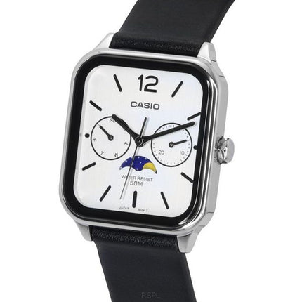 Montre pour homme Casio Standard analogique phase de lune bracelet en cuir cadran blanc Quartz MTP-M305L-7A