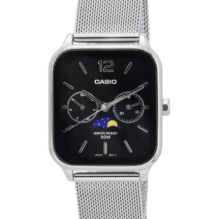 Montre pour homme Casio Standard Analog Moon Phase Mesh Strap Cadran noir Quartz MTP-M305M-1A