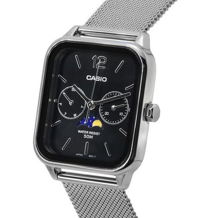Montre pour homme Casio Standard Analog Moon Phase Mesh Strap Cadran noir Quartz MTP-M305M-1A