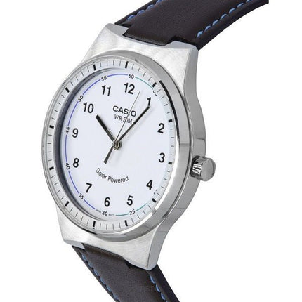 Montre pour homme Casio Standard analogique avec bracelet en cuir et cadran blanc Ã  énergie solaire MTP-RS105L-7B