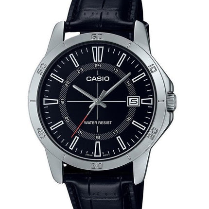 Montre pour homme Casio Standard analogique avec bracelet en cuir et cadran noir à quartz MTP-V004L-1C