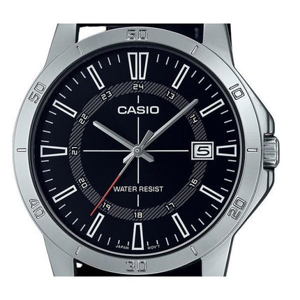 Montre pour homme Casio Standard analogique avec bracelet en cuir et cadran noir à quartz MTP-V004L-1C