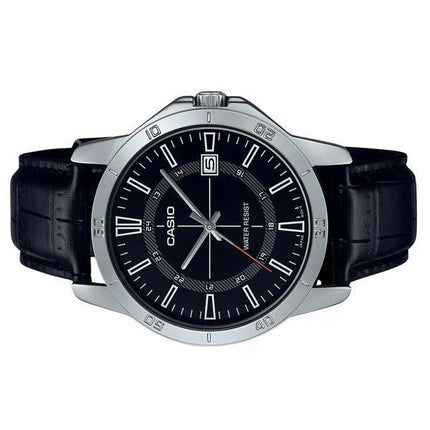 Montre pour homme Casio Standard analogique avec bracelet en cuir et cadran noir à quartz MTP-V004L-1C