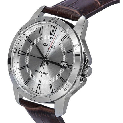 Montre Casio Standard analogique avec bracelet en cuir marron et cadran argenté à quartz MTP-V004L-7C pour homme