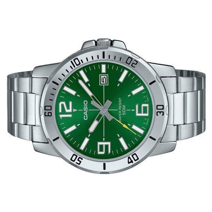 Montre Casio Standard analogique en acier inoxydable avec cadran vert et quartz MTP-VD01D-3BV pour homme