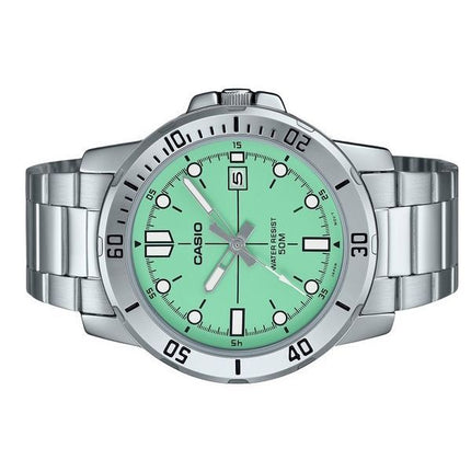 Montre Casio Standard analogique en acier inoxydable avec cadran vert menthe et quartz MTP-VD01D-3E1V pour homme