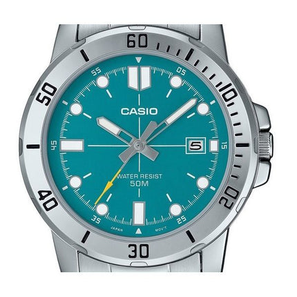 Montre Casio Standard analogique en acier inoxydable avec cadran bleu turquoise et quartz MTP-VD01D-3E2V pour homme