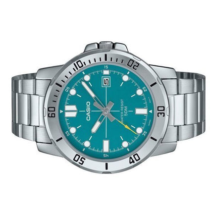 Montre Casio Standard analogique en acier inoxydable avec cadran bleu turquoise et quartz MTP-VD01D-3E2V pour homme