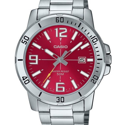 Montre Casio Standard analogique en acier inoxydable avec cadran rouge et quartz MTP-VD01D-4BV pour homme