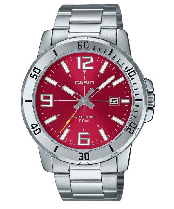 Montre Casio Standard analogique en acier inoxydable avec cadran rouge et quartz MTP-VD01D-4BV pour homme