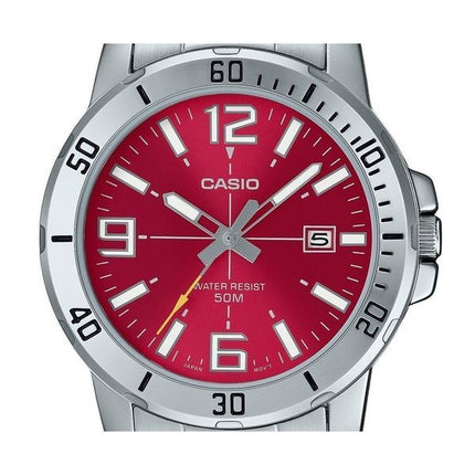 Montre Casio Standard analogique en acier inoxydable avec cadran rouge et quartz MTP-VD01D-4BV pour homme