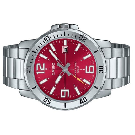 Montre Casio Standard analogique en acier inoxydable avec cadran rouge et quartz MTP-VD01D-4BV pour homme
