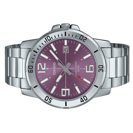 Montre Casio Standard analogique en acier inoxydable avec cadran violet et quartz MTP-VD01D-6BV pour homme