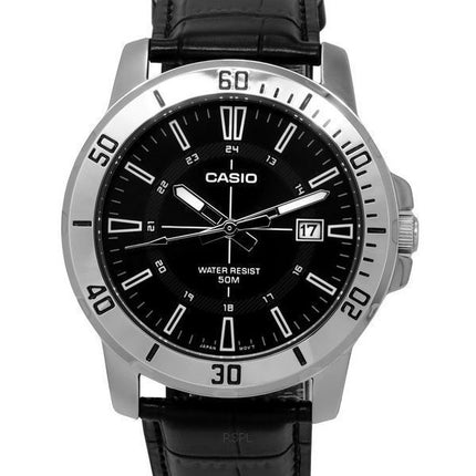 Montre Casio Standard analogique bracelet en cuir noir cadran noir quartz MTP-VD01L-1C pour homme
