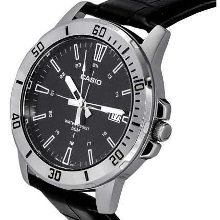 Montre Casio Standard analogique bracelet en cuir noir cadran noir quartz MTP-VD01L-1C pour homme