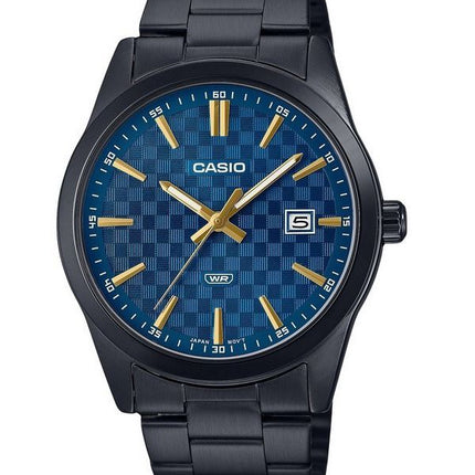 Montre pour homme Casio Standard analogique en acier inoxydable plaqué ionique noir avec cadran bleu à quartz MTP-VD03B-2A