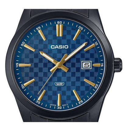 Montre pour homme Casio Standard analogique en acier inoxydable plaqué ionique noir avec cadran bleu à quartz MTP-VD03B-2A
