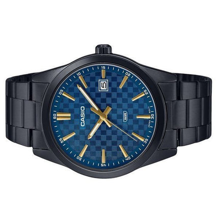 Montre pour homme Casio Standard analogique en acier inoxydable plaqué ionique noir avec cadran bleu à quartz MTP-VD03B-2A
