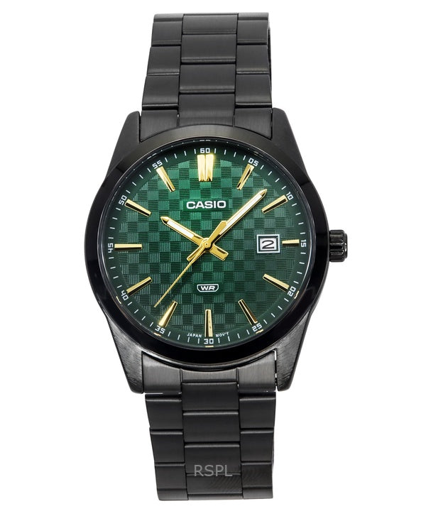 Montre pour homme Casio Standard analogique plaquée ionique en acier inoxydable avec cadran vert et quartz MTP-VD03B-3A